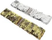 [Beavorty] 2pcs Elastic Sequin Belts for Women Wide Stretch Waist Belts with Radiant Sequins for Dress and Dance and Stylish Comfort