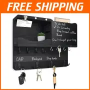 Rustic Handmade Pine Key and Mail Organizer with 16 Hooks & Chalkboard