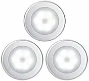 3X LED Motion Sensor Night Light Indoor Outdoor Battery Operated Stairs Hallway, Easy Mount, Adjustable Brightness, White/Warm White, 3.15x3.15x1.06 in