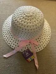 Girls Straw Floppy Hat w/Grommets & Ribbon Sun/Garden Easter Sunday Beach Hat