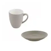 24x Coffee Mug & Saucer Stone Grey 400mL Bevande Tea Mugs Hot Chocolate Cups