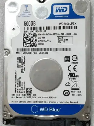 二手WD 500G SATA / WD5000LPVX /PCX 2.5 筆電硬碟