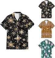[Generic] Hawaiian Shirt for Men - Funky Printing Casual Button Down Christmas Short Sleeve Shirt - Mens Front Button Regular Fit Short Sleeved Top Shirts - Holiday Vacation Lightweight Beach Shirts
