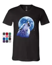 Call of the Wild V-Neck T-Shirt Lone Wolf Howling at the Moon Wildlife Tee
