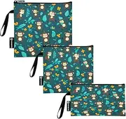 RPLIFE Cute Monkey Green Reusable Snack Bag and Sandwich Bags Washable Fabric Food Storage Pouch with Zipper for Travel Work Office School (3 Pack: S/M/L)