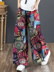 ZANZEA Women Plus SizeFlared Wide-Leg Floral Printed Retro Side Pockets Pants