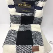 Pendleton Fleece Sherpa Throw Jete Blanket Black White 50" X 70"