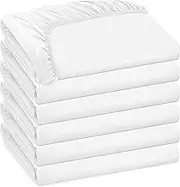 6 Pack Bedding Twin Fitted Sheets Bulk Fitted Bed Twin Size Sheet 100 x 190 cm Single Size Bottom Sheets up to 38 cm, Ideal for School Dormitory Home Salons Hotels (White)