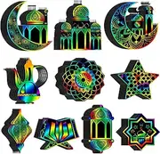 Frienda 80 Pieces Ramadan Scratch Paper Kit for Kids Eid Mubarak Paper Scratch off Card DIY Star Moon Lantern Hanging Ornament for Muslim Islam Eid Al Fitr Party Classroom School DIY Activity Supplies