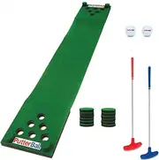 PutterBall Golf Beer Pong Game Set - Includes 2 Putters, 2 Golf Balls, Green Putting Beer Pong Golf Mat, Golf Hole Covers & Carrying Case - Best Backyard Party Golf Game Set