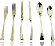JASHII Luxury 18/10 Stainless Steel 24 Piece Mirror Champagne Gold Flatware Set,Service for 4 ，Silverware Cutlery Utensil Sets,Dinner Knife Steak Knife Salad Fork Dinner Coffee Spoon