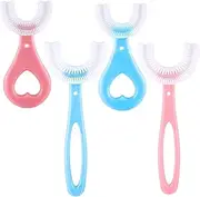 4 Packs Kids U Shaped Toothbrush, Food Grade Soft Silicone Head, Age 2-6 Kidstoothbrush 360 Degree Oral Teeth Cleaning Design for Toddlers and Children (Round and Long Style)
