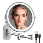 Rechargeable Wall Mounted Lighted Makeup Vanity Mirror 8 inch 1X/10X Silver