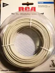 RCA- 4 Conductor 50 Ft Modular Line Cord TP050 for Phones - Ivory