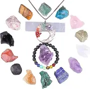 18 crystals and healing chakra stonesGift Box , 14 Therapy Chakra Stones , （ include7 and healing stones , 7 gem ）， lava bracelet ，amethyst crystal，selenite stick，tree of life pendant，product brochure