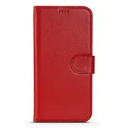 For iPhone 12 Pro/12 Case Fashion Cowhide Genuine Leather Wallet Cover Light Red
