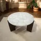 12" White Quartz Coffee End Table Healing Crystal Stone Mid Century Hallway Deco