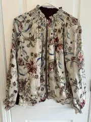 Chicos Chic Floral Merlot Long Sleeve Zip Up Reversible Bomber Jacket 4/6 S NWT