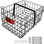 Huntoshon Folding Rear Bike Basket, Quickly Release Metal Bicycle Rack Cargo Basket with Strap & Reflective Tail Light for Most Mounted Bike Rack