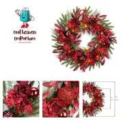 24" Christmas Wreath, Artificial Holiday Wreath with Baubles, Berries, Leaves...