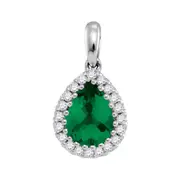 14k White Gold Pear Emerald Solitaire Green Pendant 1 Cttw