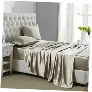 Silk Satin Sheets Size Satin Bed Sheet Set with Deep Pockets, Full Taupe