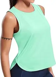 [MIER] Womens Dry Fit Workout Tank Tops Loose Fit Sleeveless Athletic Running Shirts Tennis Gym Exercise Tops, Curved Hem, Mint Green, Medium