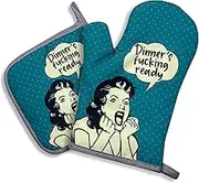 Dinner's Ready,Oven Mitts and Pot Holders Sets of 2，Funny Oven Mitt，Silicone Non-Slip Oven Mitts,Birthday Baking Gifts for Women,Perfect for Kitchen,Cooking,Baking,Grilling
