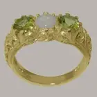 10k Yellow Gold Natural Opal & Peridot Womens Trilogy Ring