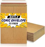 Comic Mailers Stay Flat Rigid Envelopes 8x11.5 With Self Adhesive Seal, 450 GSM Sturdy Cardboard for Shipping Comic Books - 25 Pack
