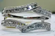 NEW 14k White Gold Baguette Round Diamonds Ring Guard Wrap Solitaire Enhancer