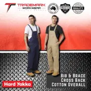 Hard Yakka Mens Bib & Brace Cross Back Work Overalls (Y01010) 67-132 RRP$109.95