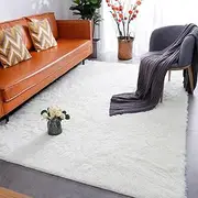 Shaggy Carpets Rugs for Living Room Bedroom Soft Fluffy Fuzzy Area Rug for Kids Baby Nursery Modern Indoor Plush Carpet,White,80x200cm