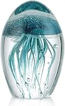 Sanbege Hand Blown Glass Jellyfish Figurine, Glow in The Dark Paperweight, Collectible Sea Creature Statue Decor for Home, Office, Party Decoration and Gift (Turquoise)