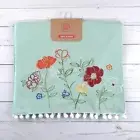Table Runner Floral Flowers Green 14x72 Ball Fringe Embroidered