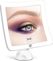 Fabuday 30X Lighted Magnifying Mirror with Lights - Makeup Mirrors with Suction Cups and Magnification for Bathrooom, Dual Power Supply, Adjustable Lighting, Light Up Magnified Mirror Square