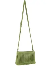 [PIERRE CARDIN] Leather Pleated Design Crossbody Bag in Leaf