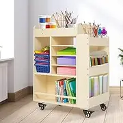 Wooden Mobile Craft Storage cart Arts and Crafts Supply Organizer, Multi-Functional Storage Cabinet Crafts, DIY Utility Cart with Paper Storage Shelf, Art Supply Cart for Classroom, Office, Bedroom