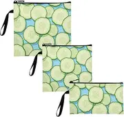 Yoogain Blue Cucumber Vegetable 3 pack Reusable Sandwich Snack Bag Waterproof Food Storage for Candy, fruits, Cereal, Home Organization