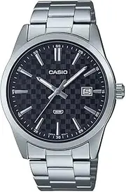 [Casio] MTPVD03D-1A Analog Silver Band Unisex Watch, Black Dial, 48 × 41 × 9.6 mm