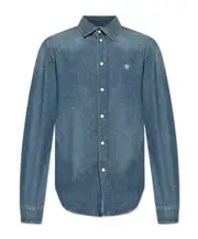 Versace Medusa Patch Long-Sleeve Denim Shirt IT52,IT50,IT54,IT48,IT46 navy blue