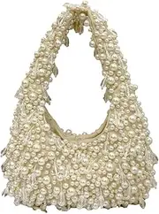 [Rungion] Trendy Pearl Shoulder Purse for Women Small Y2k Tote Bags for Party Rhinestone-Encrusted Designer Handbags