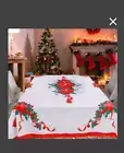 Christmas Tablecloth Rectangle 60x102 Waterproof Poinsettia Indoor/ Outdoor New