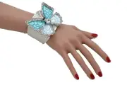 Women Baby Sky Light Blue Butterfly Silver Metal Cuff Bracelet Fashion Jewelry