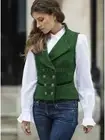 New Women's Tuxedo Suit Vest Vintage Check Herringbone Tweed Double Breasted
