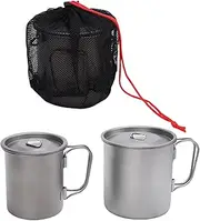 Aomiun Ti Camping Mug 300ml 450ml Coffee Mug Ti Cup with Folding Handle Lid and Mesh Bag for Camping Hiking Outdoor Travel