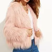 Women's Faux Fur Coat Warm Breathable Patchwork Elegant Cute Solid Color Party Street Pullover Crewneck Regular Fit Long Sleeve Outerwear Pink Red Khaki Fall W