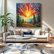 Handmade Oil Painting Wall Art Decoration Hand Painted Modern Abstract Sunrise Landscape for Home Decor Stretched Frame Hanging Painting/Rolled Canvas (No Fram