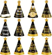 12Pcs Happy New Year Paper Cone Hat New Years Eve Hats New Year Party Hats 2025