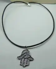Leather Necklace with Hamsa Pendant Handmade Jewelry